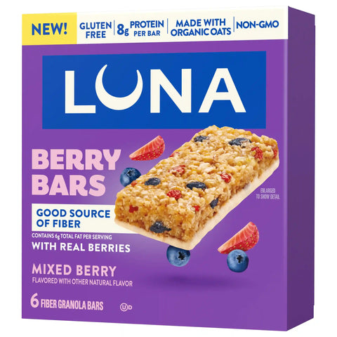 LUNA Berry Bars Mixed Berry Flavor Gluten Free Snack Bars, Non-GMO Protein Bars