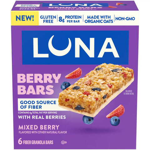 LUNA Berry Bars Mixed Berry Flavor Gluten Free Snack Bars, Non-GMO Protein Bars