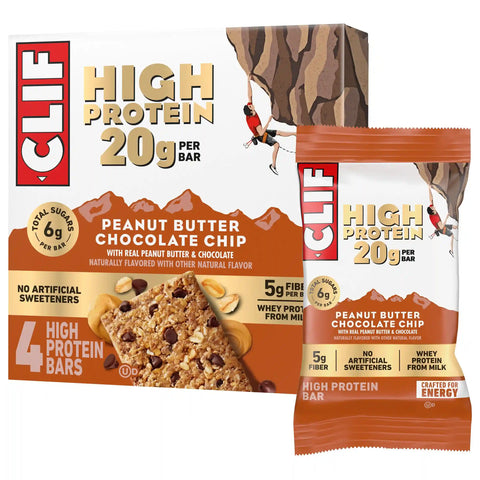CLIF HIGH PROTEIN Peanut Butter Chocolate Chip Protein Snack Bars, 4 Bars