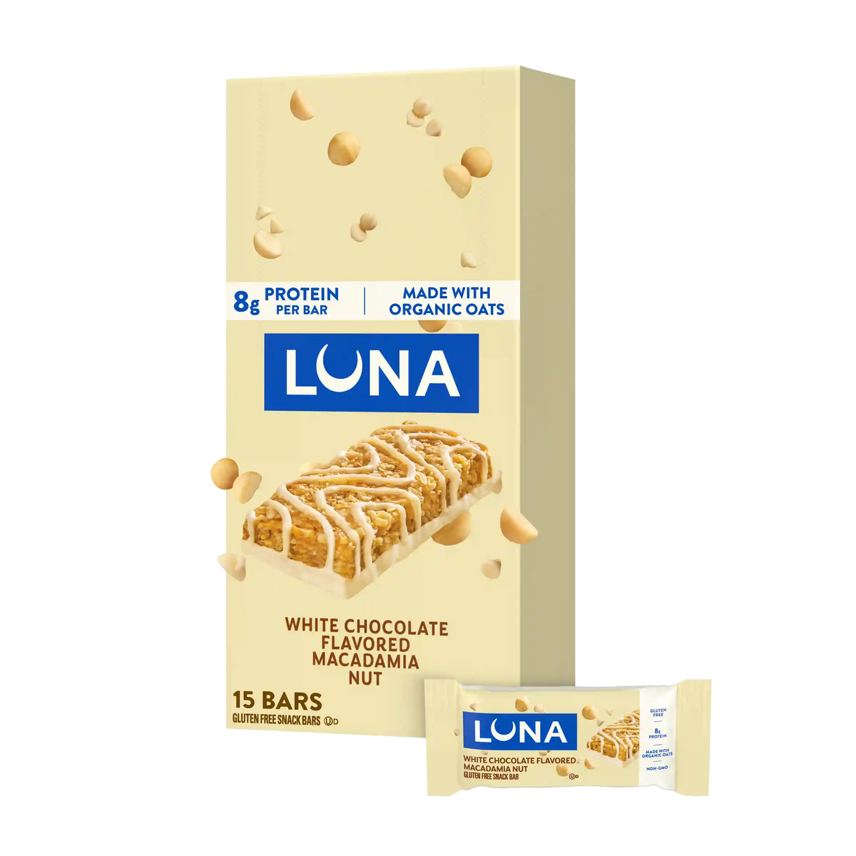 LUNA Bar White Chocolate Macadamia Flavor Gluten Free Snack Bar, Non-GMO Protein Bar