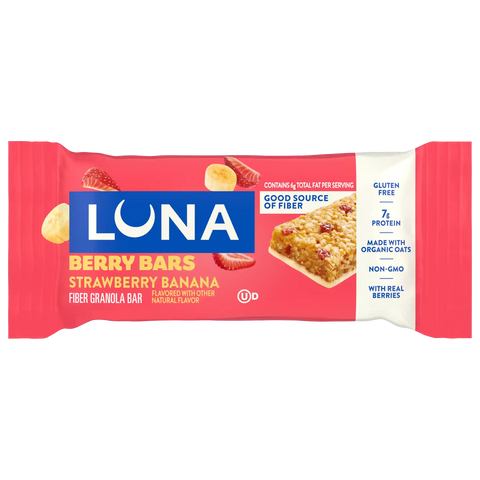 LUNA Berry Bars Strawberry Banana Flavor Gluten Free Snack Bars, Non-GMO Protein Bars