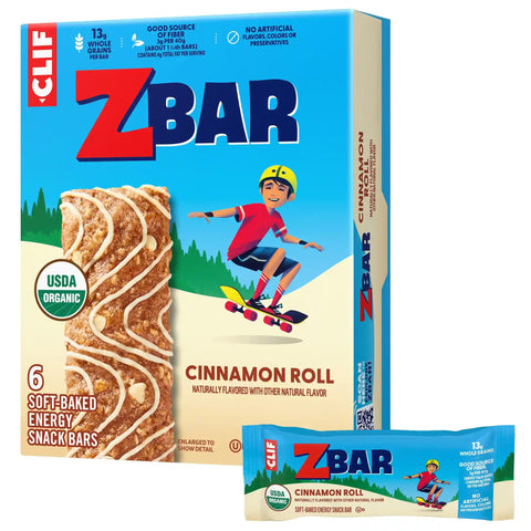 Zbar Cinnamon Roll Flavor Soft-Baked Energy Snack Bar, Organic Granola Bar