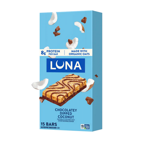 LUNA Bar Chocolatey Dipped Coconut Flavor Gluten Free Snack Bars, Non-GMO Protein Bars
