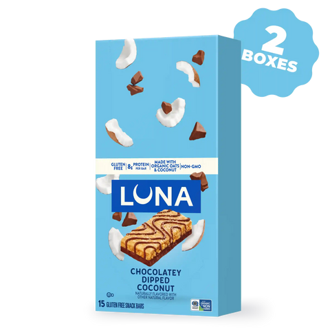 LUNA Bar Chocolatey Dipped Coconut Flavor Gluten Free Snack Bars, Non-GMO Protein Bars