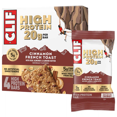 CLIF HIGH PROTEIN Cinnamon French Toast Protein Snack Bars, 4 Bars