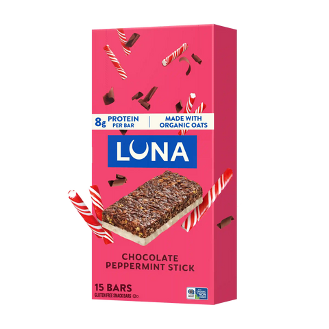 LUNA Bar Chocolate Peppermint Stick Flavor Gluten Free Snack Bars, Non-GMO Protein Bars