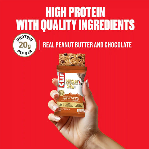 CLIF HIGH PROTEIN Peanut Butter Chocolate Chip Protein Snack Bars, 4 Bars
