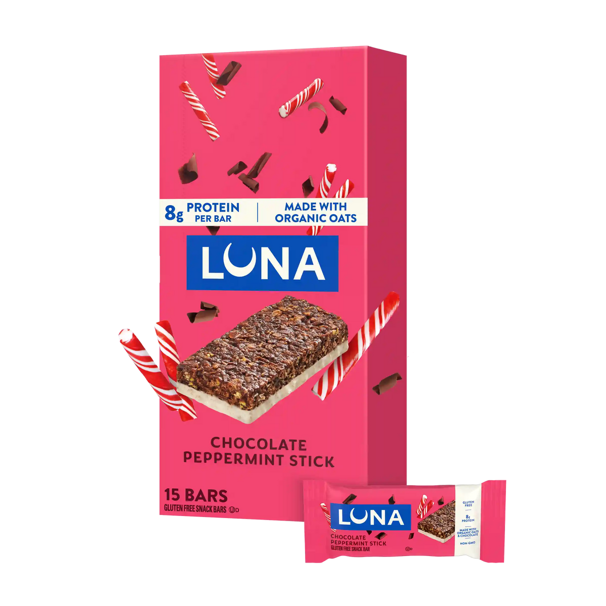 LUNA Bar Chocolate Peppermint Stick Flavor Gluten Free Snack Bars, Non-GMO Protein Bars
